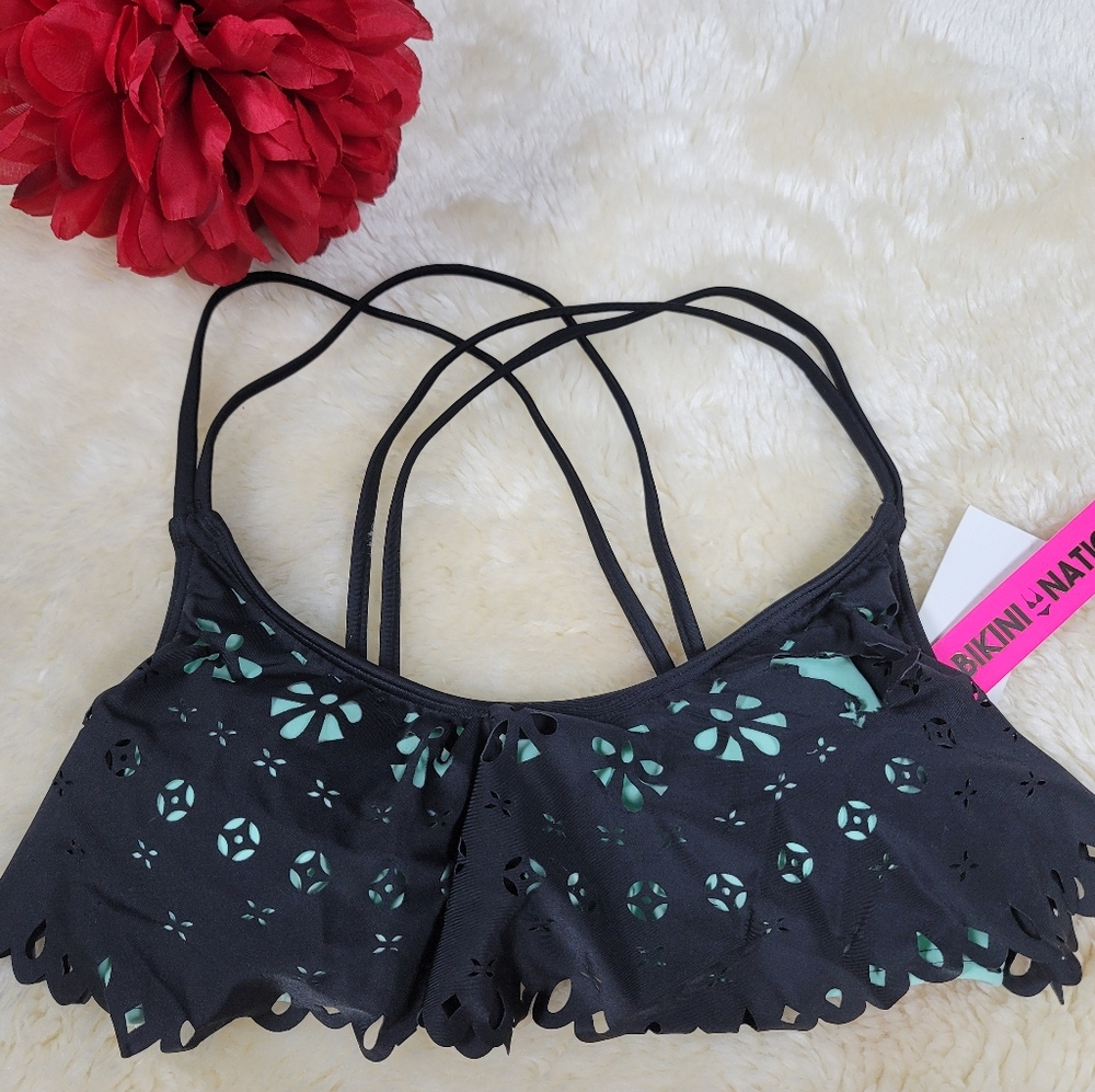 Bikini Nation top Light green and black color size M